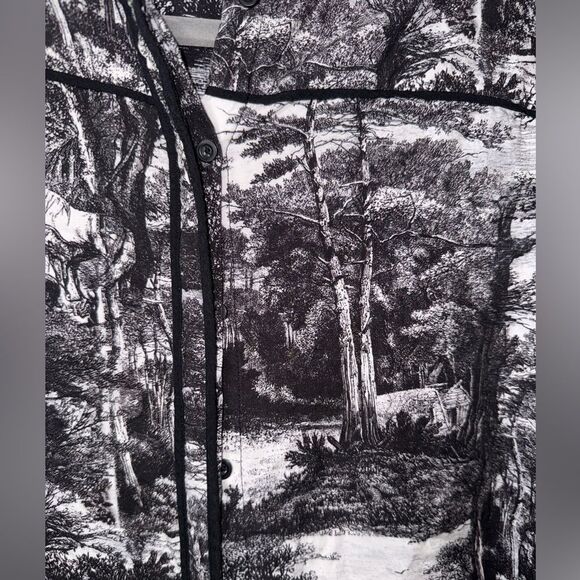 Thought by John Lewis collarless shirt Black And White Woodland Forest 8 EUC - Picture 2 of 9